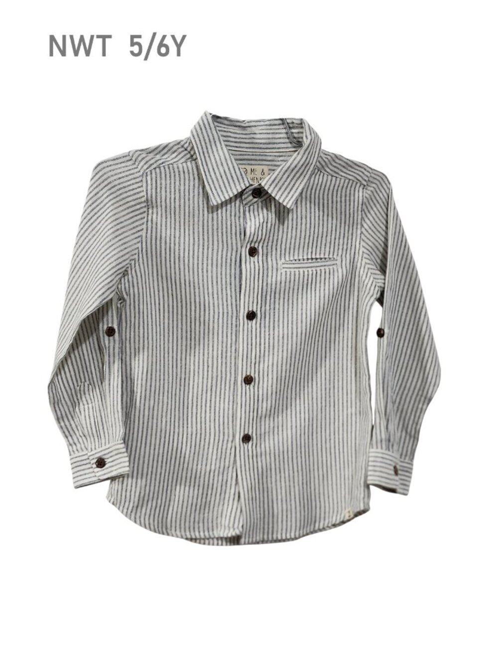 NWT - Me & Henry Light Blue Stripe Woven L/S Button Down Shirt Size 5/6Y